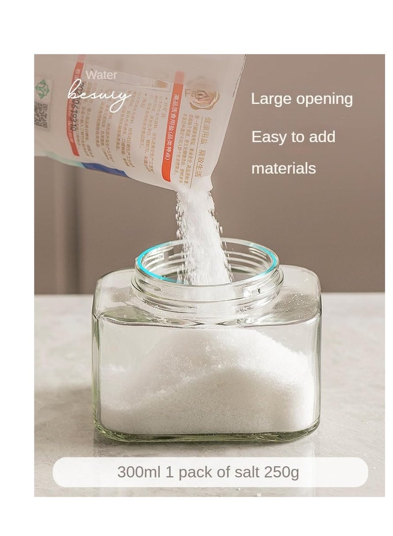 Clear Seasoning Containers, 3 Pack Seasoning Box with Handle, Glass Condiment Jar Spice Container with Spoon Dustproof Lid, Cruet jars for Spice Salt Sugar, Grey