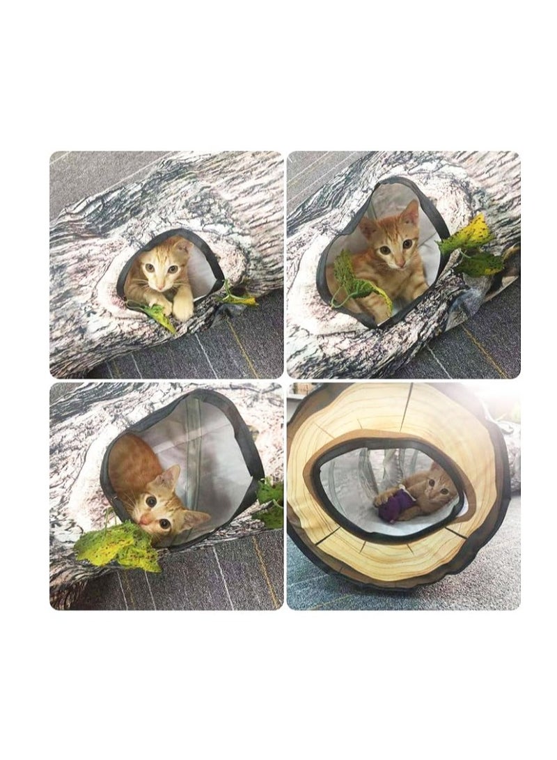 Cat Tunnels Collapsible Pet Tube, Interactive Tree Trunk Cat Activity Play Tunnels with Peek Holes Plush Bell Toys, Cat Play Tunnel Toy for Indoor Exercise, Tree Designs Cats Gift, L