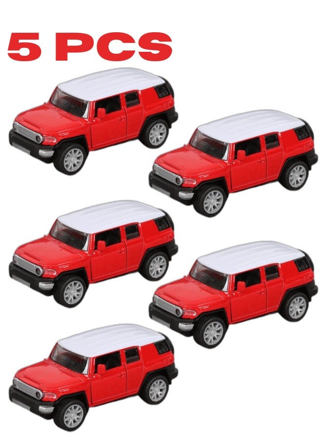 5 Piece Red Alloy Die Cast Car Set with Openable Doors and Pull Back Function Ideal Model Cars for Kids