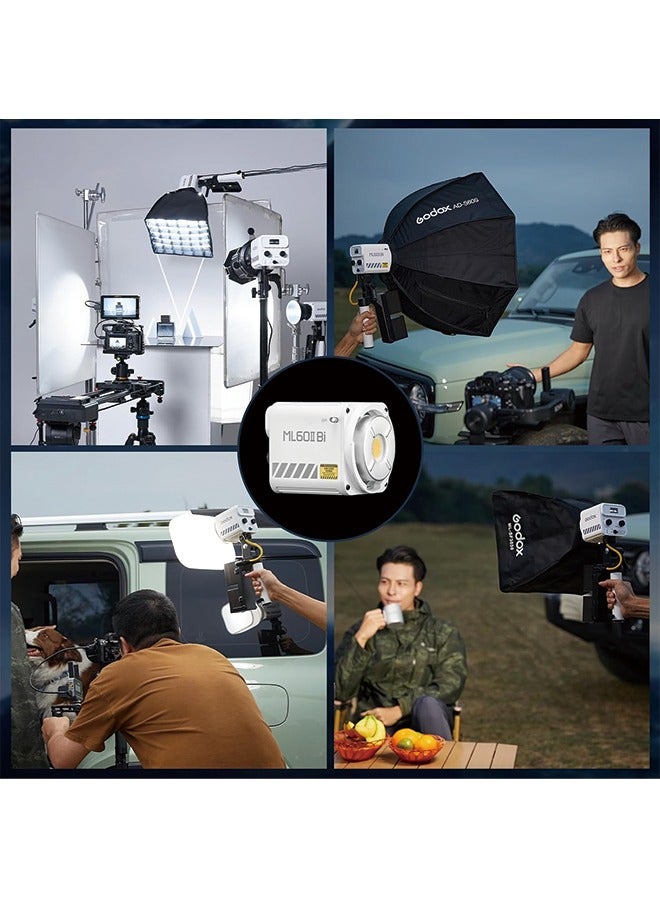 Godox ML60IIBi 70W LED Video Light, 2800-5600K Bi-Color LED Monolight, CRI/TLCI 97+ App Control 13000Lux Portable Continous Output Lighting for Studio Live Streaming Video Recording