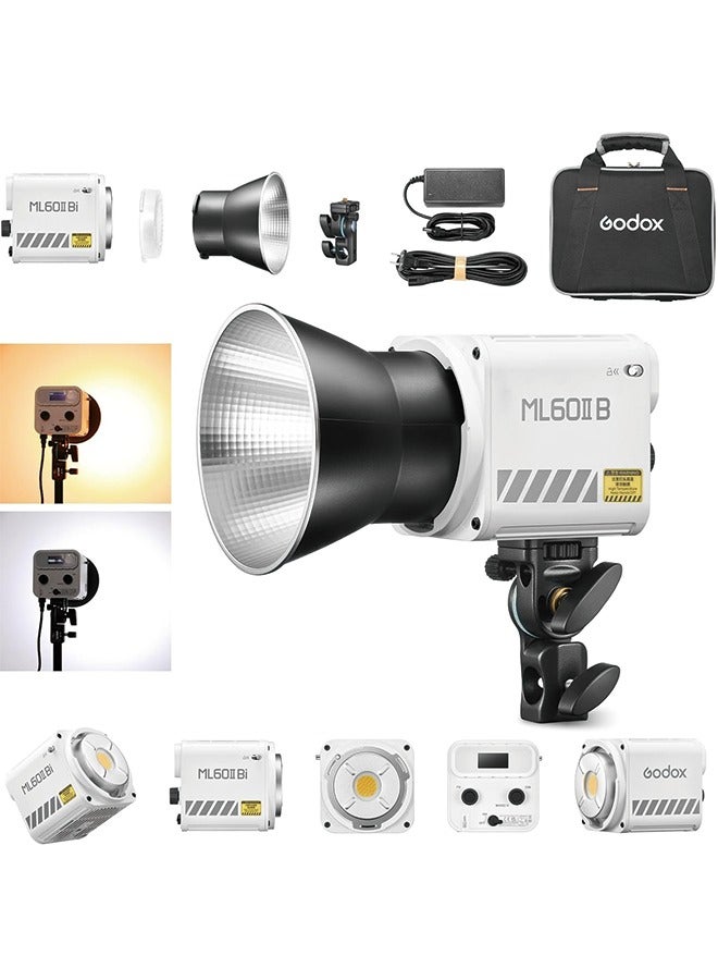 Godox ML60IIBi 70W LED Video Light, 2800-5600K Bi-Color LED Monolight, CRI/TLCI 97+ App Control 13000Lux Portable Continous Output Lighting for Studio Live Streaming Video Recording