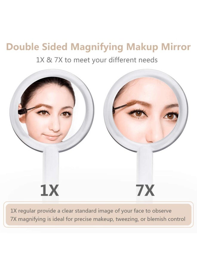 Double Sided 1X - 7X Magnification Hand Held Makeup Mirror With Stand Clear 7X