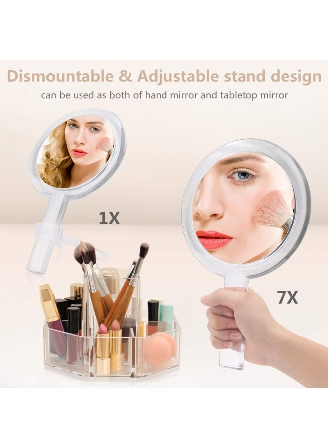 Double Sided 1X - 7X Magnification Hand Held Makeup Mirror With Stand Clear 7X