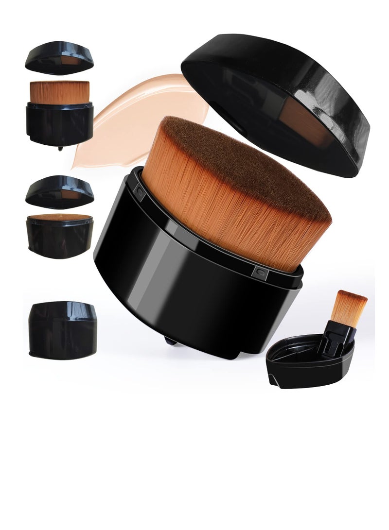 Retractable Flat Foundation Brush, Liquid Foundation Brush, Flat Makeup Brush for Liquid Makeup with Cover, Cream Contour Brush for Cream Makeup, Sunscreen Applicator, Black