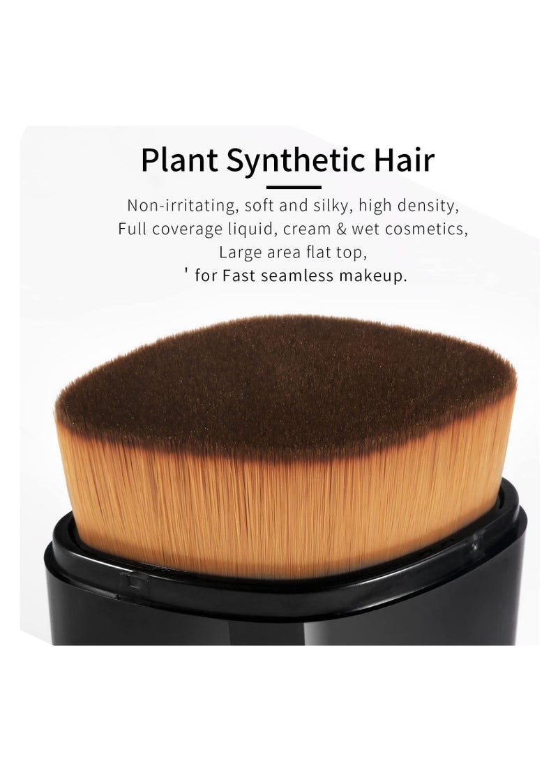 Retractable Flat Foundation Brush, Liquid Foundation Brush, Flat Makeup Brush for Liquid Makeup with Cover, Cream Contour Brush for Cream Makeup, Sunscreen Applicator, Black