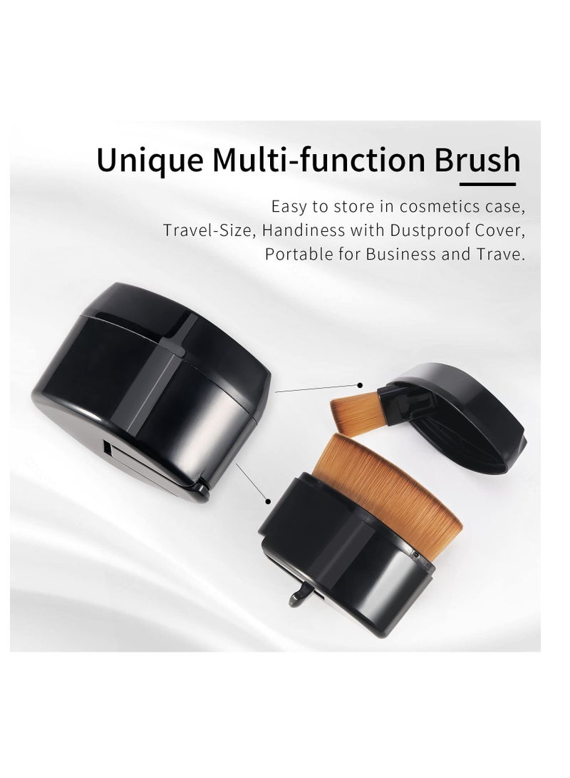 Retractable Flat Foundation Brush, Liquid Foundation Brush, Flat Makeup Brush for Liquid Makeup with Cover, Cream Contour Brush for Cream Makeup, Sunscreen Applicator, Black