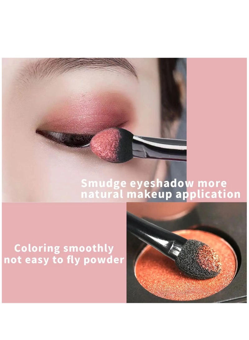 50 Pcs Mini Eye Shadow Applicator, Dual Sides Eyeshadow Sponge Brushes with Eyebrow Brushes Sets, Portable Eye Makeup Applicators Cosmetic Brush for Women Girls