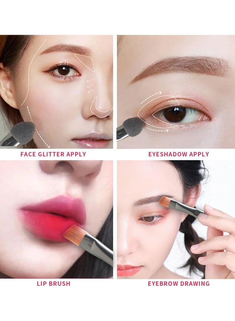 50 Pcs Mini Eye Shadow Applicator, Dual Sides Eyeshadow Sponge Brushes with Eyebrow Brushes Sets, Portable Eye Makeup Applicators Cosmetic Brush for Women Girls