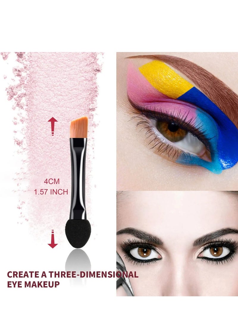 50 Pcs Mini Eye Shadow Applicator, Dual Sides Eyeshadow Sponge Brushes with Eyebrow Brushes Sets, Portable Eye Makeup Applicators Cosmetic Brush for Women Girls