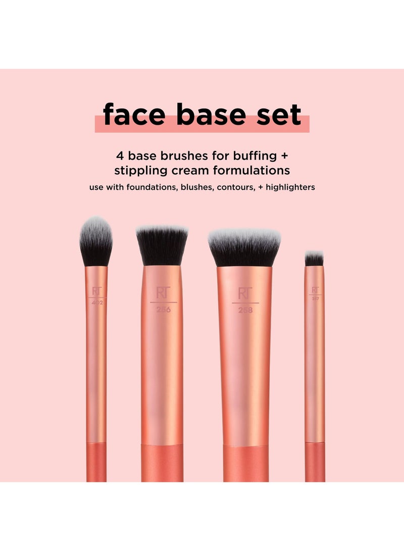 4-Piece Face Makeup Brush Set with Synthetic Bristles for Blending & Buffing Concealer, Foundation, & Contour; Compatible with Liquid, Cream & Powder Products.