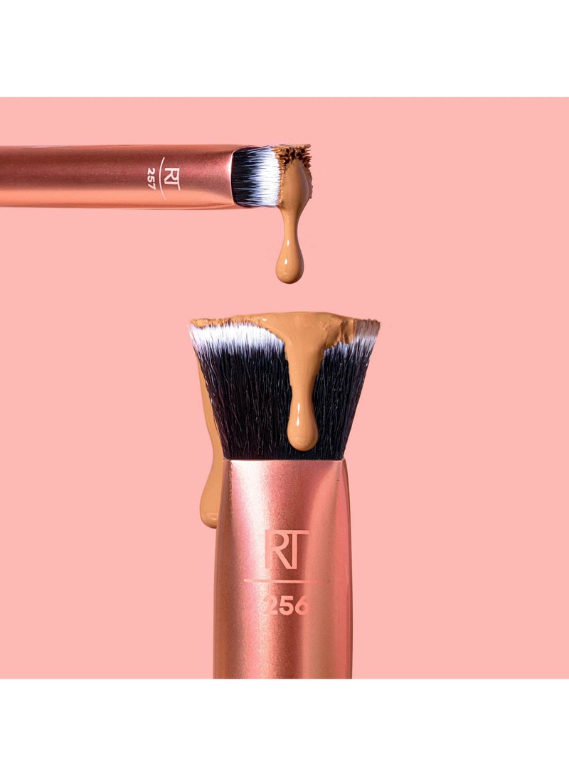 4-Piece Face Makeup Brush Set with Synthetic Bristles for Blending & Buffing Concealer, Foundation, & Contour; Compatible with Liquid, Cream & Powder Products.