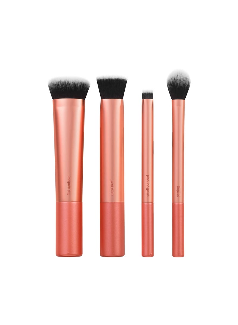 4-Piece Face Makeup Brush Set with Synthetic Bristles for Blending & Buffing Concealer, Foundation, & Contour; Compatible with Liquid, Cream & Powder Products.