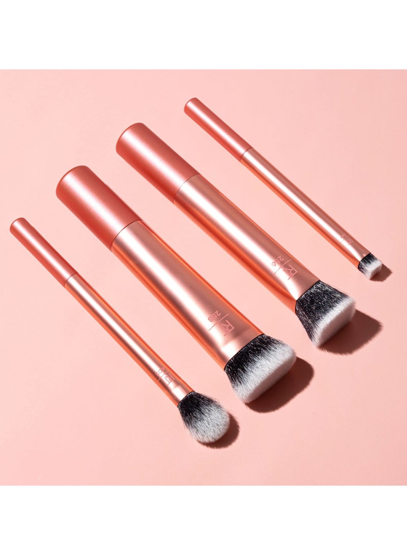 4-Piece Face Makeup Brush Set with Synthetic Bristles for Blending & Buffing Concealer, Foundation, & Contour; Compatible with Liquid, Cream & Powder Products.