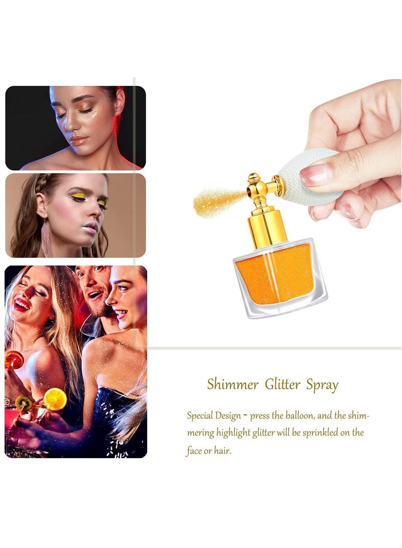 Body Glitter Spray, white orange, and Gold glitter Powder, Shimmer Highlighter Loose Powder Glitter Makeup for Body Face Hair Clothes Nail Art Craft Design(1 bottle spray + 2 spare bottles)