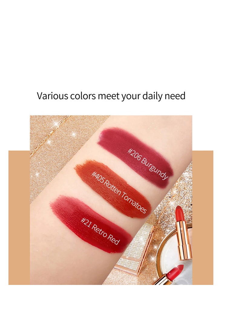 Matte Set 3 Colors Lip Stick with Sliver Chain Bag Package Velvet Lip stick Gift Box Set Waterproof Non-Stick Cup Long Lasting Retractable Red Lipstick Set 3.5gx3 Pcs