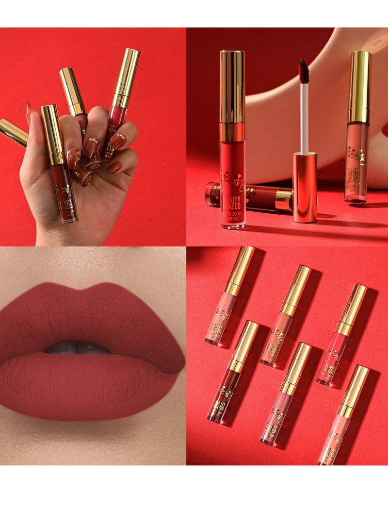 Matte Liquid Lipstick Set, 6PCS Excellent Long Lasting & Waterproof Sweatproof Summer Proof Lip Gloss, Beauty Cosmetics Makeup Set, Lightweight Professional Moisturizing Makeup Lips Gift Kit