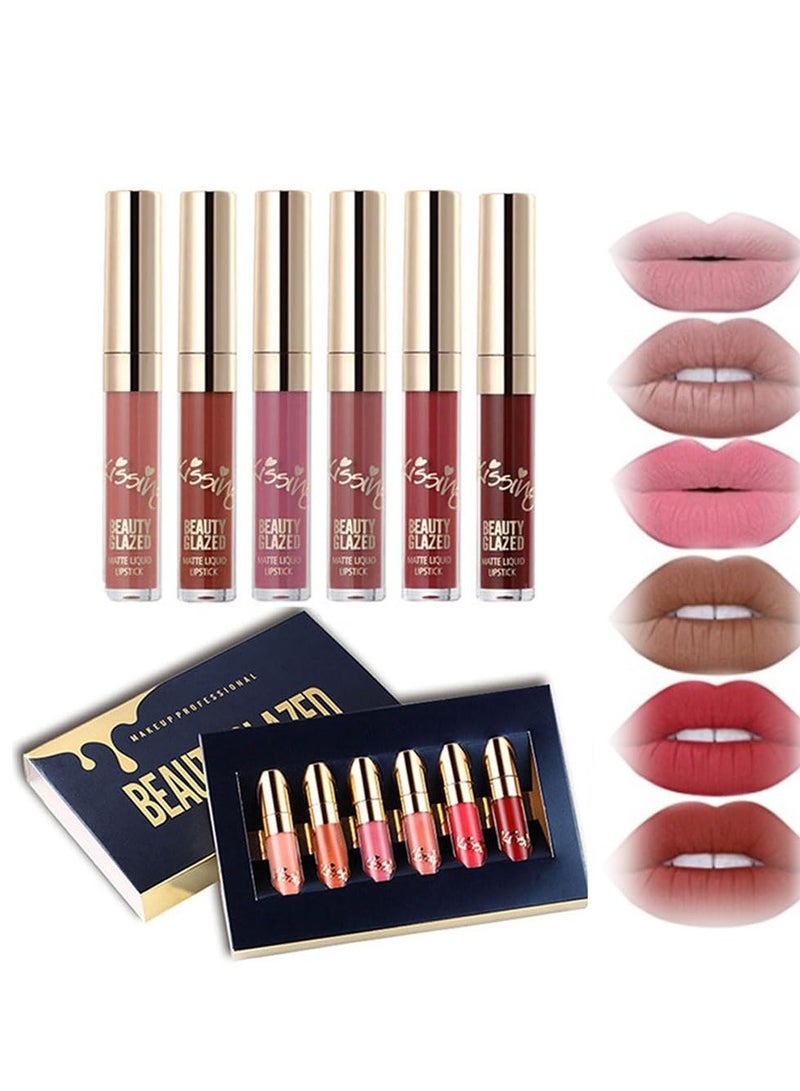 Matte Liquid Lipstick Set, 6PCS Excellent Long Lasting & Waterproof Sweatproof Summer Proof Lip Gloss, Beauty Cosmetics Makeup Set, Lightweight Professional Moisturizing Makeup Lips Gift Kit