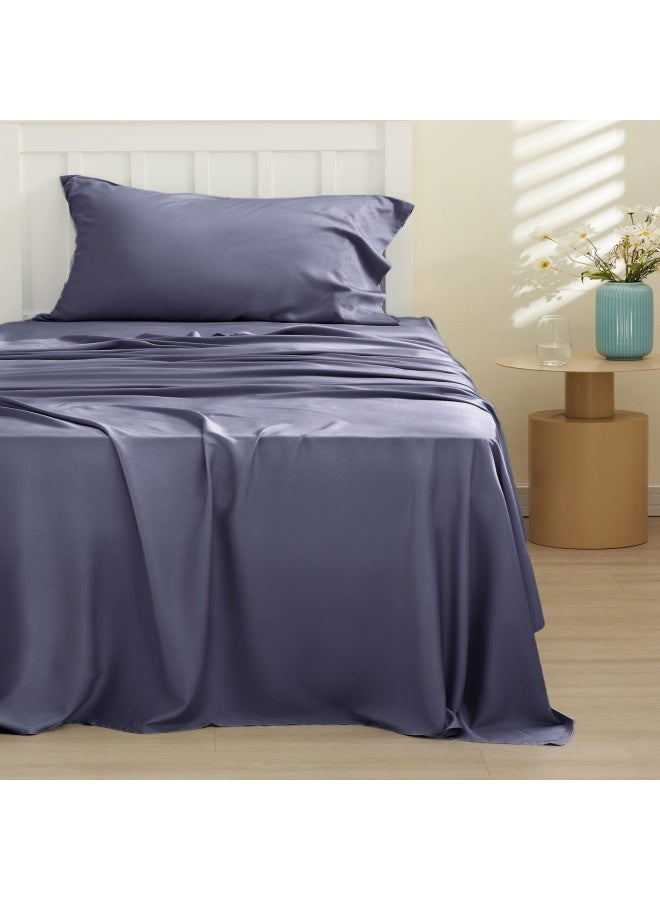 Twin Sheets Set Cooling Sheets Twin Size Bed Set Rayon Derived From Bamboo Twin Size Sheets Breathable And Soft Bed Sheets Hotel Luxury Silky Bedding Sheets And Pillowcases Dark Grey