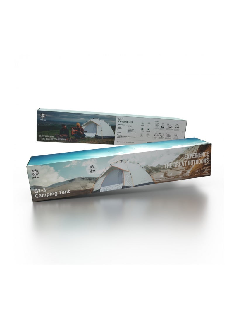 GT-3 Camping Tent / 3-4 People Capacity / 210D Oxford Floor / Polyester Silver Coating Fly / UV Protection / Lightweight / Waterproof / Ventilated Mesh / Windproof Rope - Beige