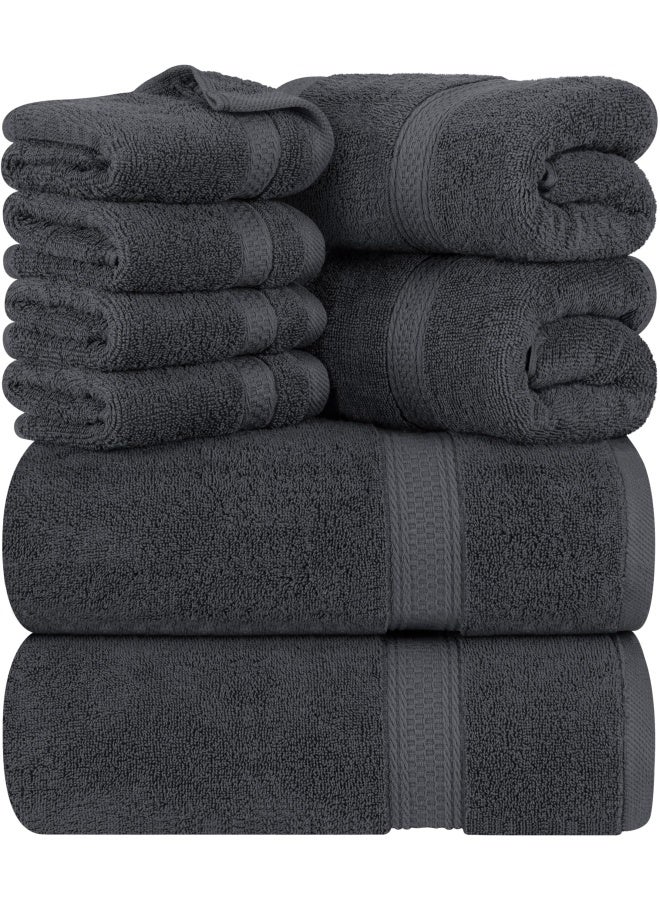 Premium 8 Piece Towel Set  Grey  - 2 Bath Towels  2 Hand Towels And 4 Washcloths Cotton Hotel Quality Super Soft And Highly Absorbent