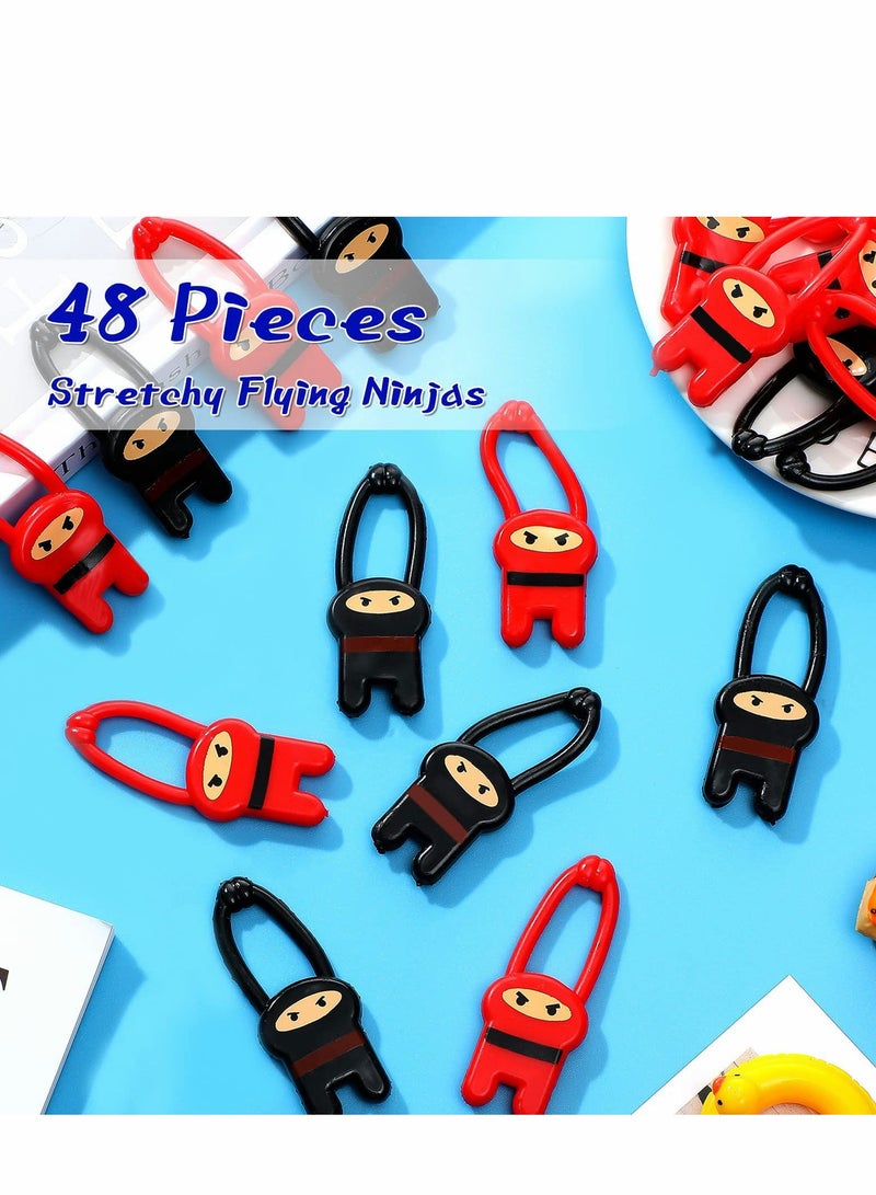 Stretchy Flying Ninjas Stretchable Funny Finger Ninja Slingshot Toys Elastic Stretchy Flying Slingshot Ninja Toys Red and Black Ninja Party Favors for Ninja Kids Birthday Favor Supplies 48Pcs