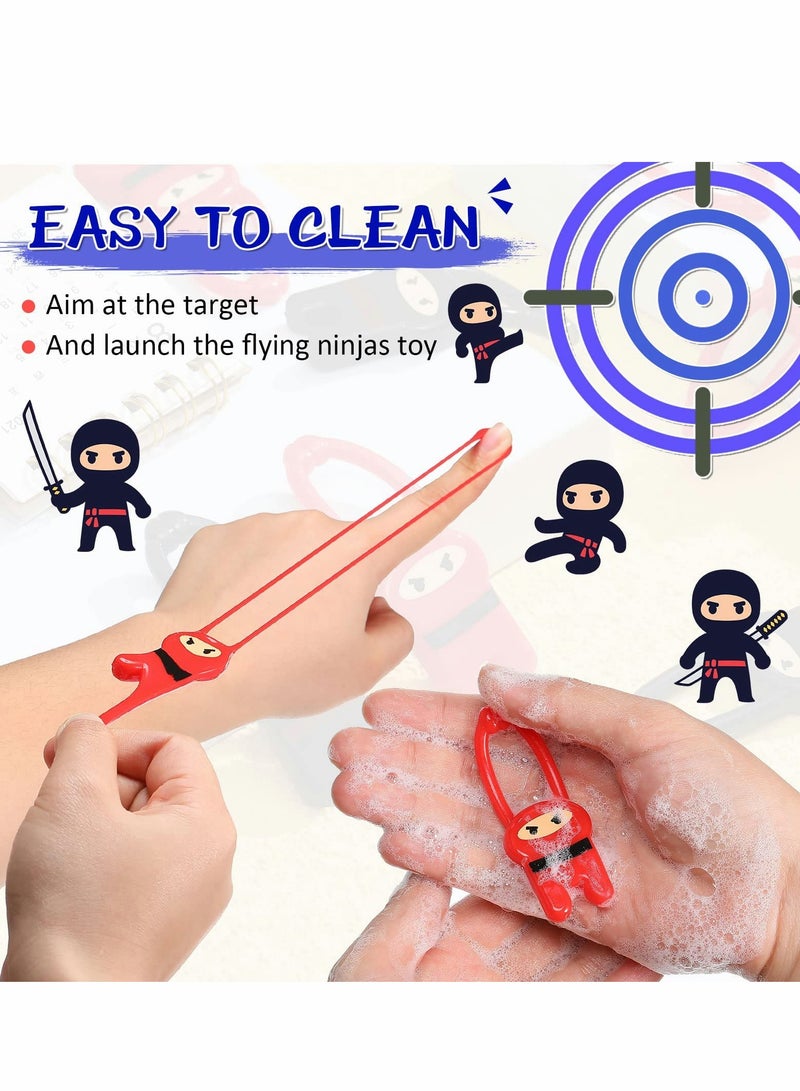 Stretchy Flying Ninjas Stretchable Funny Finger Ninja Slingshot Toys Elastic Stretchy Flying Slingshot Ninja Toys Red and Black Ninja Party Favors for Ninja Kids Birthday Favor Supplies 48Pcs