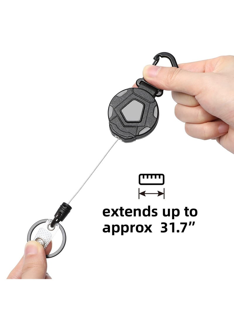2 Pack Retractable Keychain, Heavy Duty Carabiner Badge Holder, Tactical Reel with Steel Retractable Cord, 8 oz