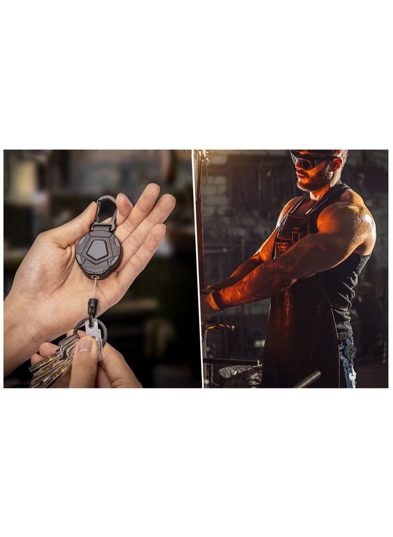 2 Pack Retractable Keychain, Heavy Duty Carabiner Badge Holder, Tactical Reel with Steel Retractable Cord, 8 oz