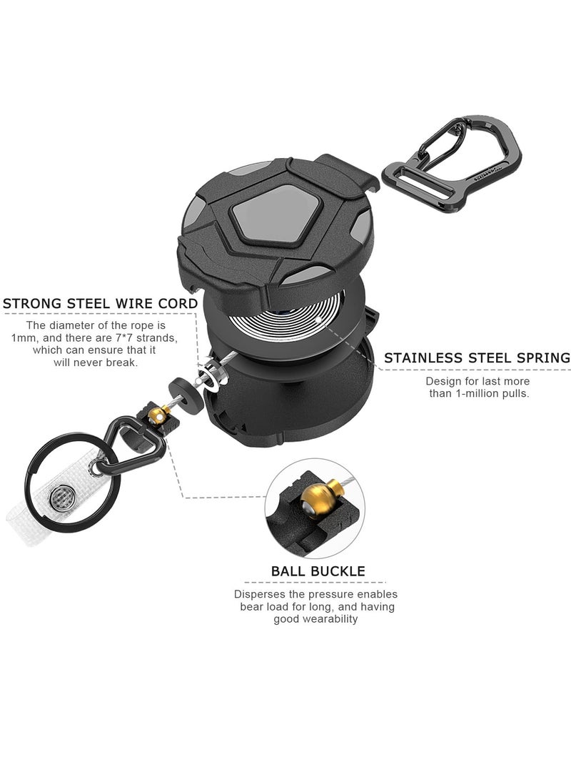 2 Pack Retractable Keychain, Heavy Duty Carabiner Badge Holder, Tactical Reel with Steel Retractable Cord, 8 oz