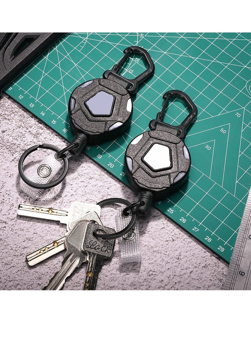 2 Pack Retractable Keychain, Heavy Duty Carabiner Badge Holder, Tactical Reel with Steel Retractable Cord, 8 oz