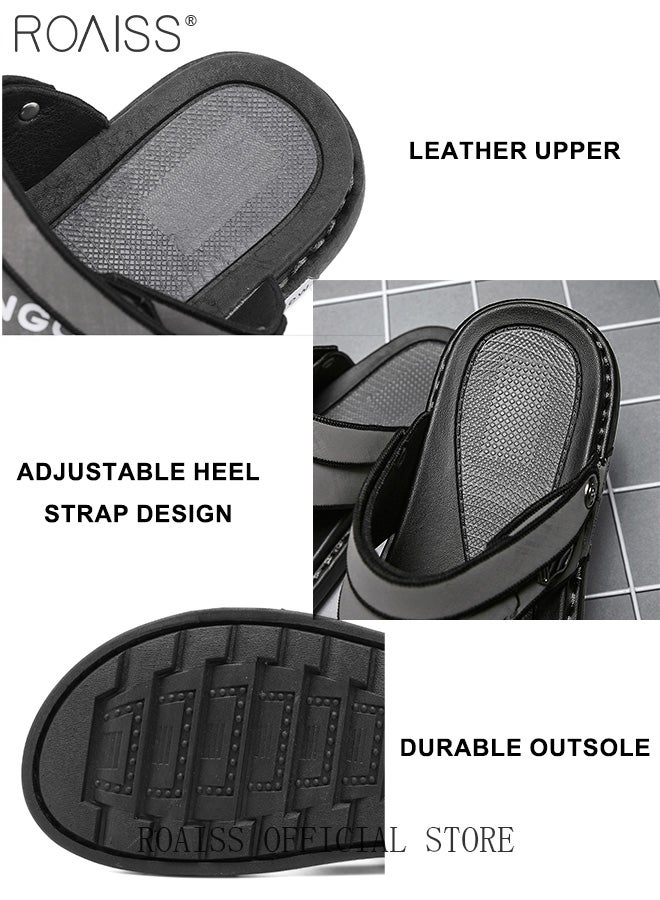 Simple Open Toe Outdoor Sandals for Men Letter Pattern Cool Breathable Non-slip Beach Slippers Comfortable Wear-Resistant Shockproof Driving Flat Shoes with Elastic Soft Latex Sole