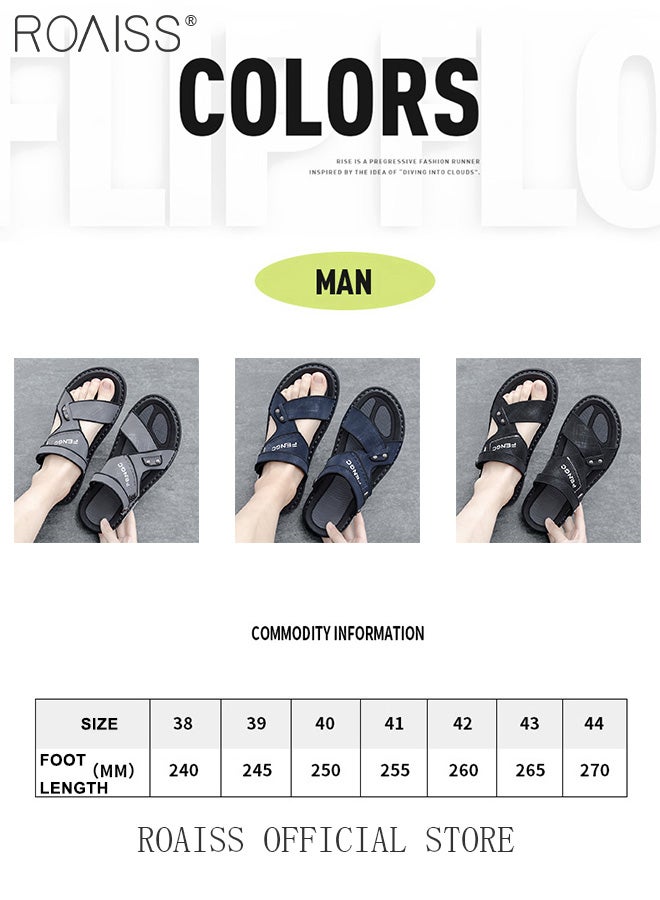 Simple Open Toe Outdoor Sandals for Men Letter Pattern Cool Breathable Non-slip Beach Slippers Comfortable Wear-Resistant Shockproof Driving Flat Shoes with Elastic Soft Latex Sole