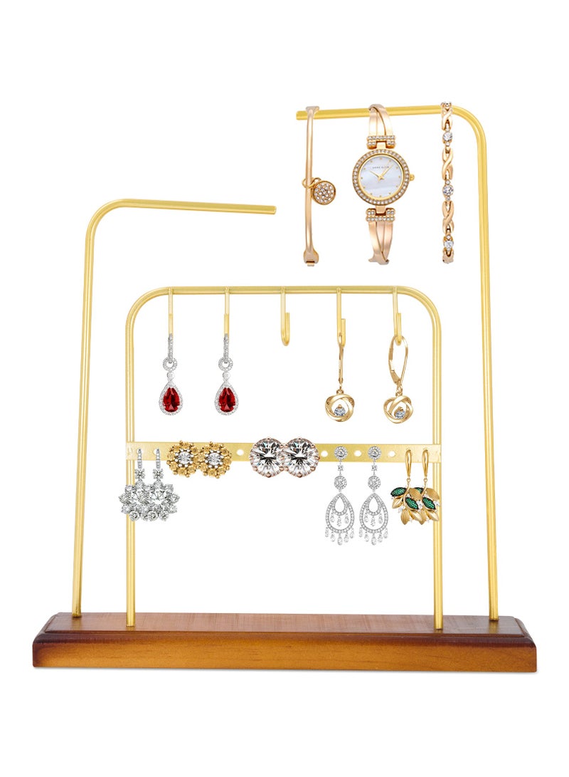 AC&L Jewelry Organizer 4 tier Wooden Base Metal Jewelry Holder Stand, Jewelry Display Rack for Watches, Necklace, Earrings, bracelet, Rings, Accessories, Aesthetic Jewelry Hanging Organizer