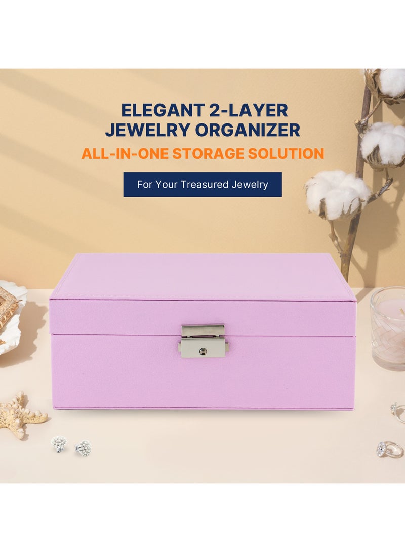 AC&L Jewelry Organizer Box For Girls And Women, PU Leather 2 Layer Jewellery Storage Box Case For Earing, Necklace, Bracelet, Rings And Accessories (Pink)