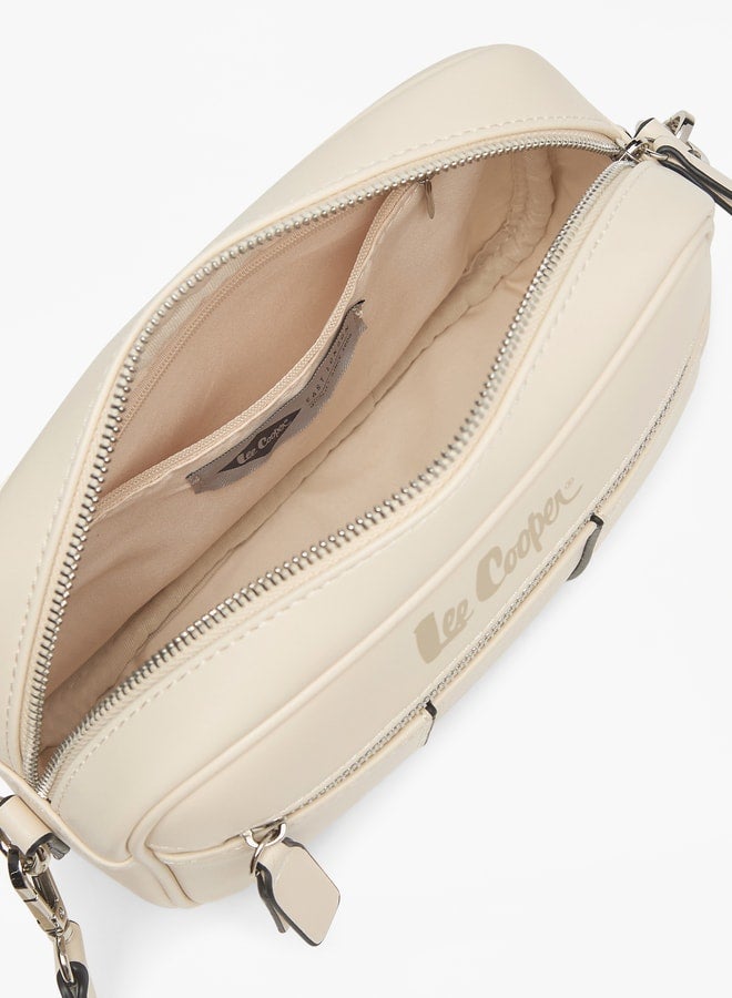 Panelled Crossbody Bag with Zip Closure and Detachable Straps