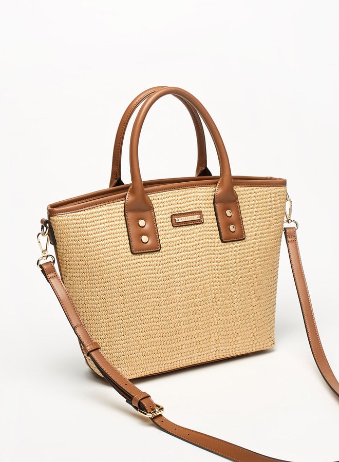 Women Textured Tote Bag with Detachable Strap and Zip Closure