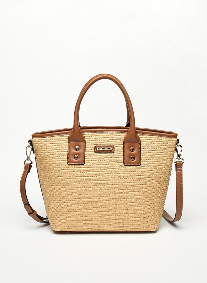 Women Textured Tote Bag with Detachable Strap and Zip Closure