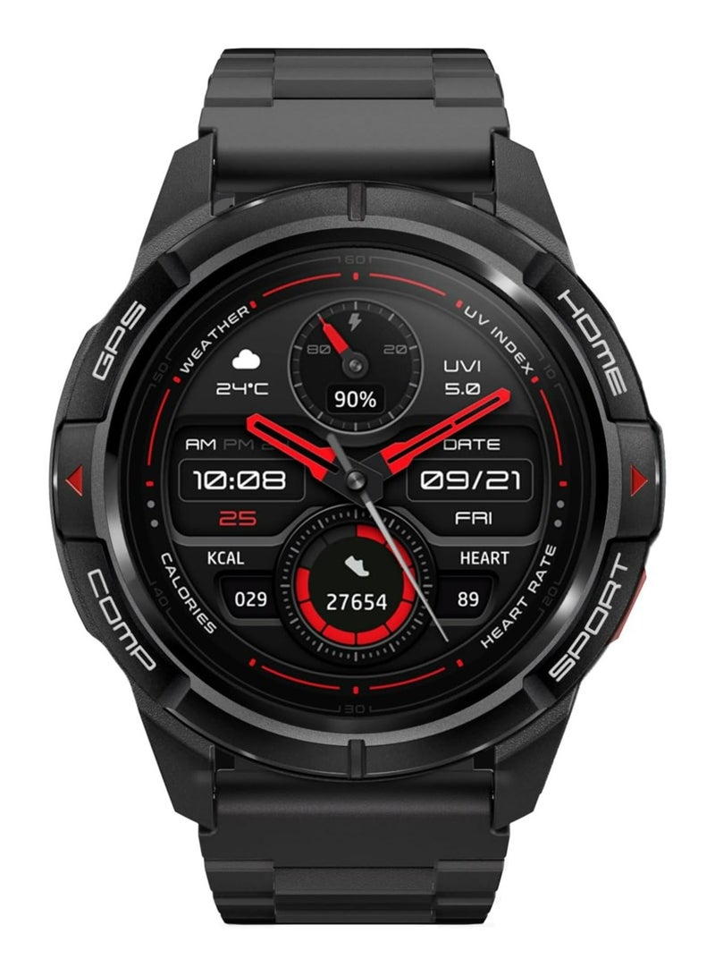 GS Active Smartwatch, 1.3 Inch AMOLED Display, GPS Global Positioning System, 10 Axis Motion Senor, Seek Beats Seek Beats Exercise Algorithm, 24-Hour Health Management, Dual Strap, Black