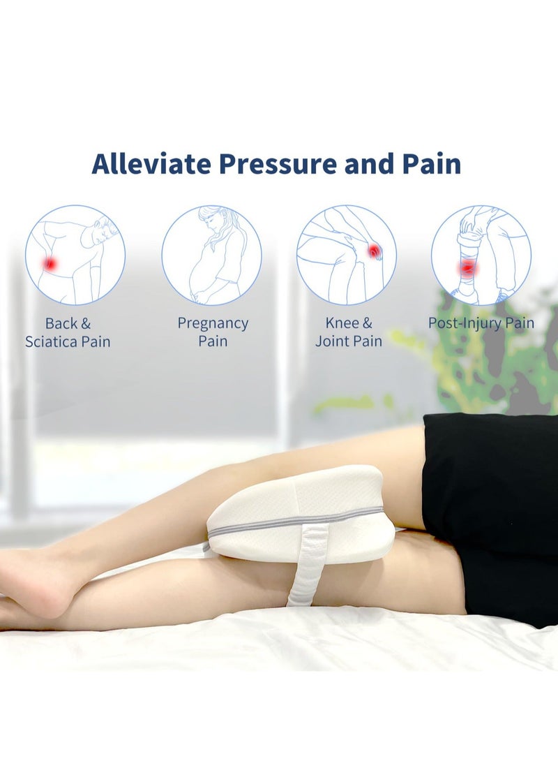 Memory Foam Knee Pillow for Side Sleepers, Ergonomic Contoured Support for Back, Hips, Knees , Pain Relief for Pregnancy, Sciatica ,Breathable Cover, Elastic Strap