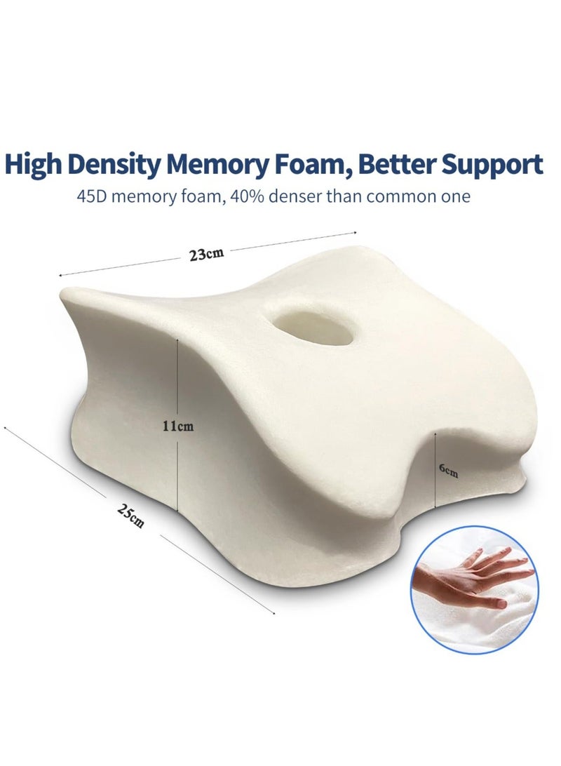 Memory Foam Knee Pillow for Side Sleepers, Ergonomic Contoured Support for Back, Hips, Knees , Pain Relief for Pregnancy, Sciatica ,Breathable Cover, Elastic Strap