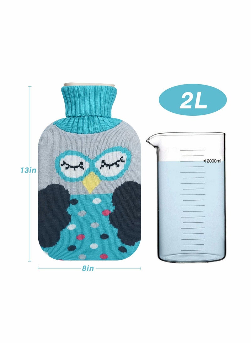 2L Hot Water Bottles with Removable Knitted Cover Washable Comfortable Natural Rubber Warm Bag for Neck Shoulders Back Legs Waist