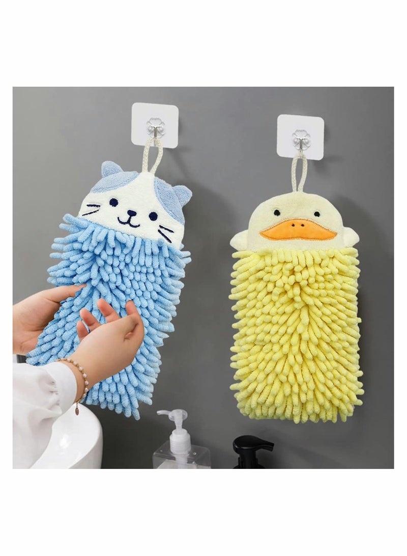 2 Pcs   Animal Hand Towels Set, Soft & Plush Microfibre Hand Towel Quick-Drying Super Absorbent Towels with Hanging Loop for Kitchen and Bathroom