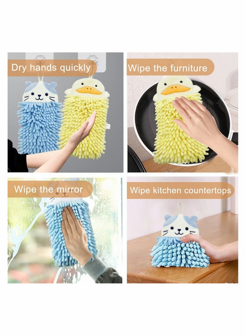 2 Pcs   Animal Hand Towels Set, Soft & Plush Microfibre Hand Towel Quick-Drying Super Absorbent Towels with Hanging Loop for Kitchen and Bathroom