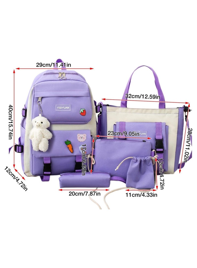 Kids Backpack set of 5 Toddler Backpack with Tote Bag Pencil Case Handbag Coin Purse School & Travel Backpack for Kids and Adults Shoulder Bags