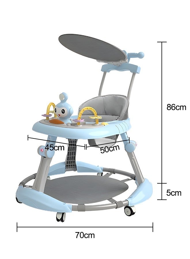 Multifunctional Baby Walker with Awning Round Kids Walker with Adjustable Height Toddler Walker with Toys