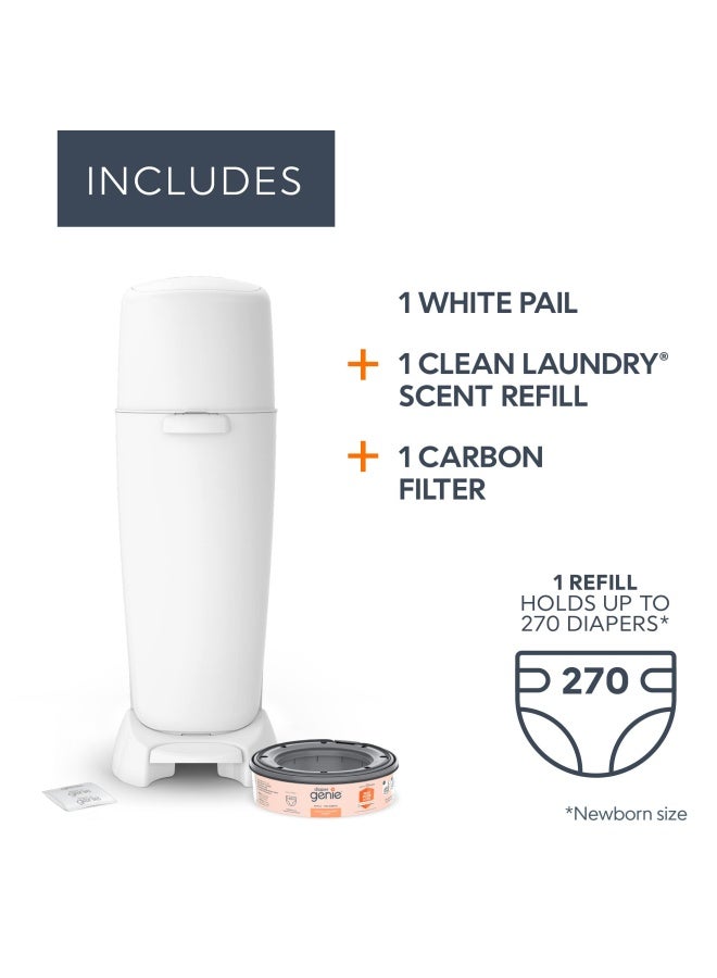 Complete Diaper Pail White With Antimicrobial Odor Control Includes 1 Diaper Trash Can 1 Refill Bags 1 Carbon Filter