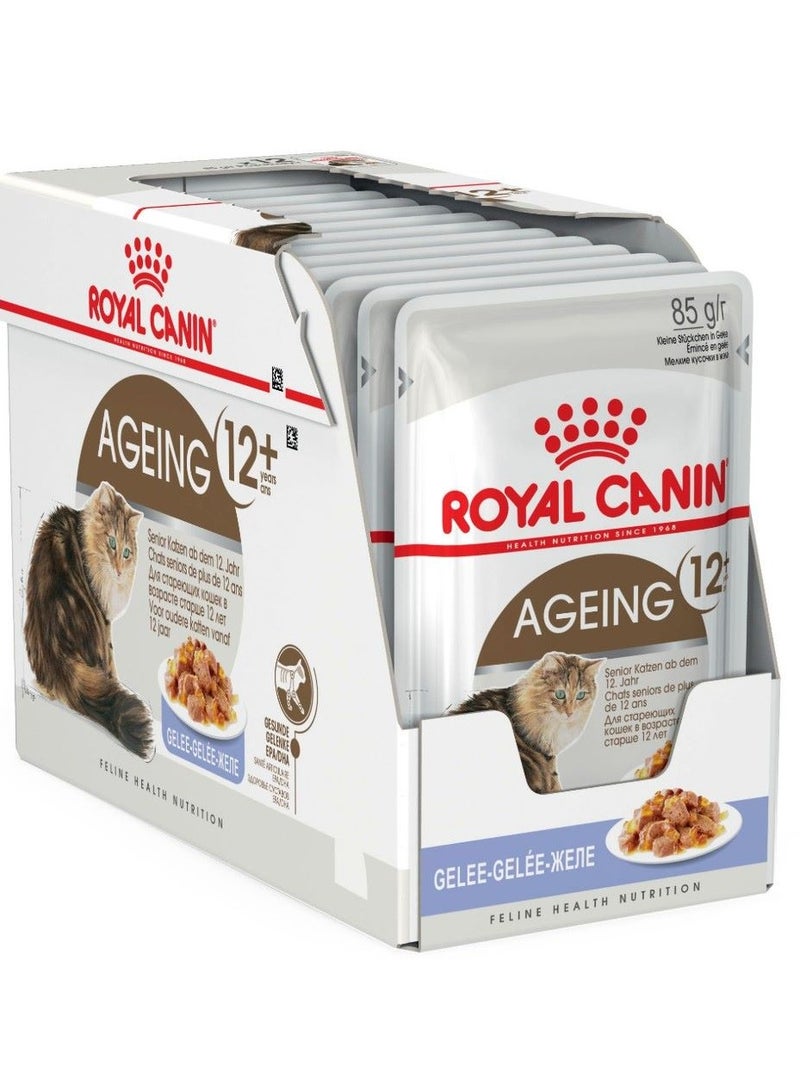 Royal Canin Feline Health Nutrition Aging 12+ Jelly Wet Cat Food Pouches Box 12X85g