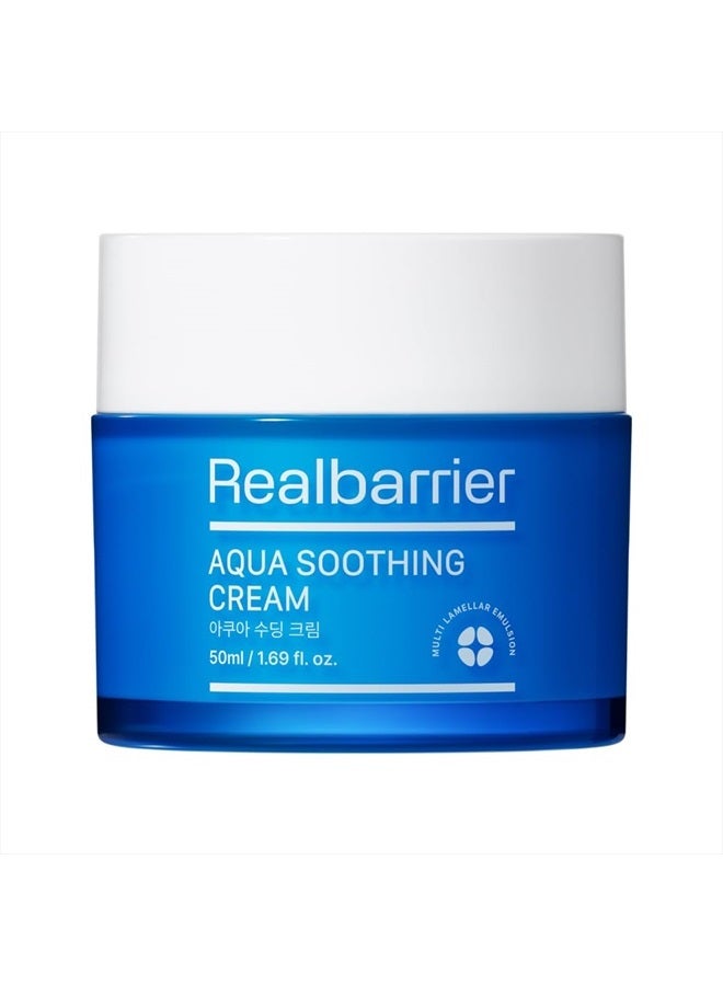 Aqua Soothing Cream 1.7 Fl.Oz. 50ml Hyaluronic Acid Facial Cream| Redness Relief Face Cream for Sensitive Skin | Face Moisturizer for Dry Skin| Calming Chamomile Extract| Korean Skincare