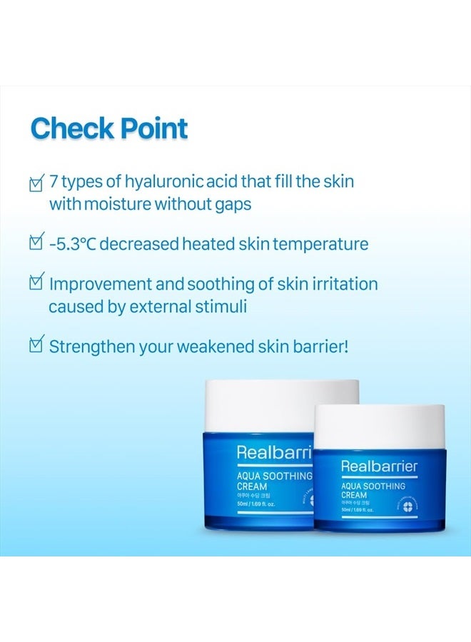 Aqua Soothing Cream 1.7 Fl.Oz. 50ml Hyaluronic Acid Facial Cream| Redness Relief Face Cream for Sensitive Skin | Face Moisturizer for Dry Skin| Calming Chamomile Extract| Korean Skincare