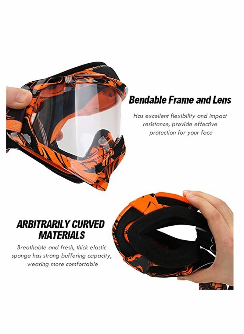 Motorcycle Goggles, ATV Dirt Bike Anti Scratch Motocross Protect Bendable Eyewear Off Road Dust proof Anti Fog Riding Goggles with Adjustable Strap for Adult Youth (Transparent Lens Type)